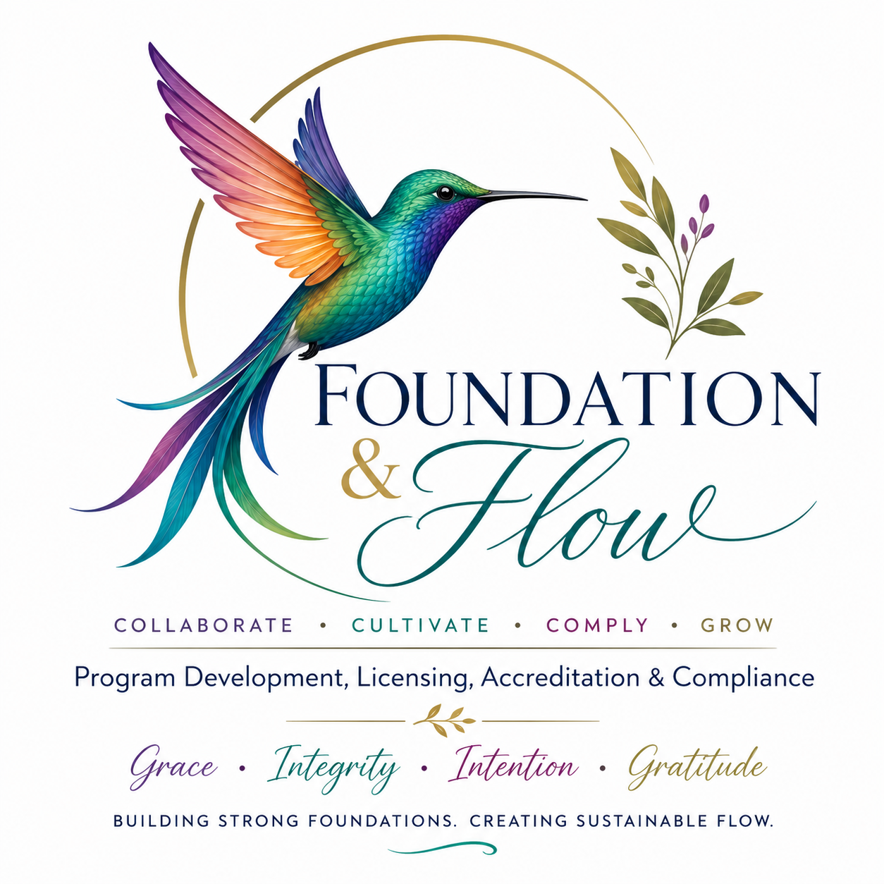 Foundation & Flow logo with hummingbird